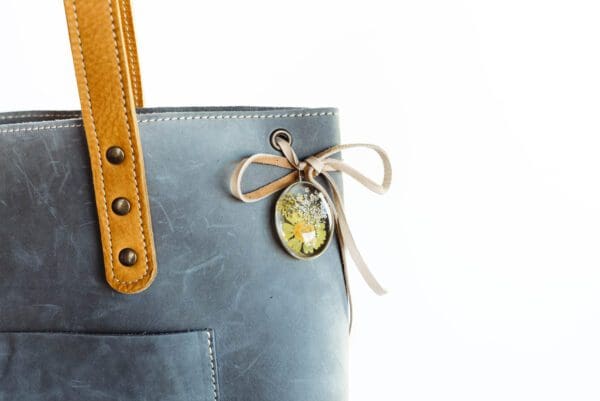 A close up of the bow on a purse