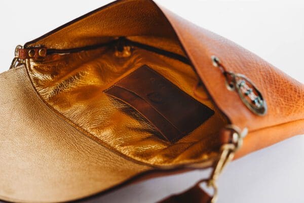 A close up of the inside of a purse