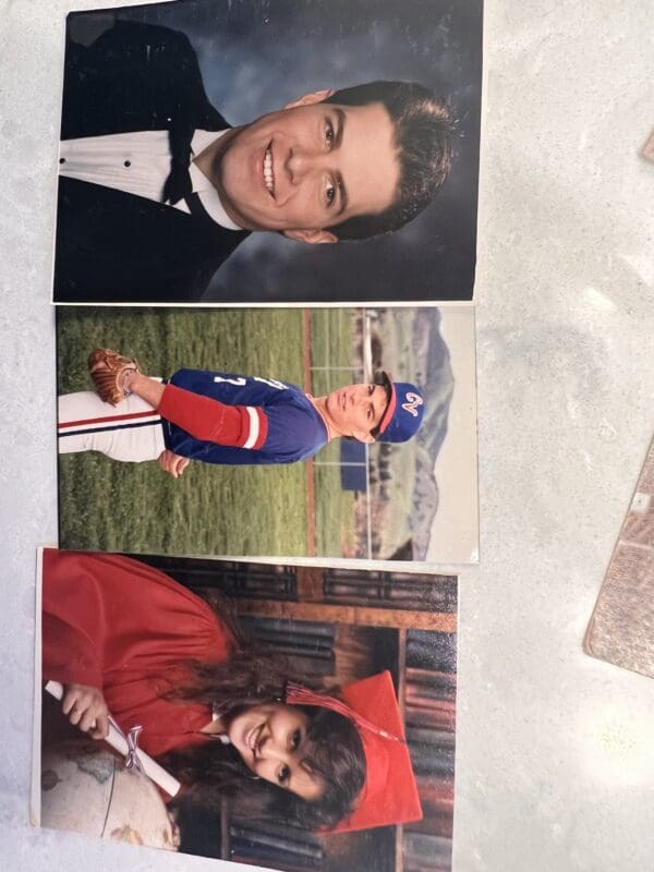 A group of three pictures with one picture of a baseball player and the other two pictures of a girl.